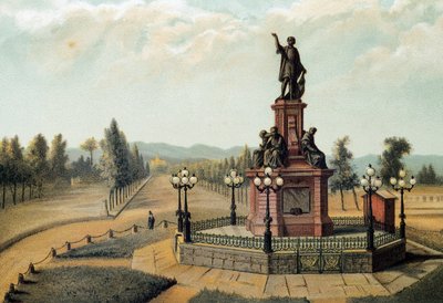 "" Památník mořeplavce Kryštofa Kolumba (Cristoforo Colombo, Cristobal Colon) (1451-1506) na Paso de la Reforma v Mexico City, Mexiko. Chromolitografie z roku 1885 od Unknown artist