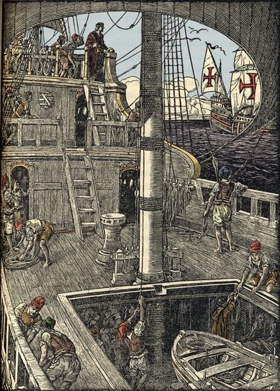 Mořeplavec Kryštof Kolumbus (1451-1506) na palubě své karavely. od Unknown artist