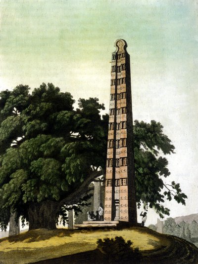 Axumský obelisk (Aksoum) přivezený do Říma Italové v roce 1937. Il Costume antico e moderno, Jules Ferrario, Milán 1820. od Unknown artist