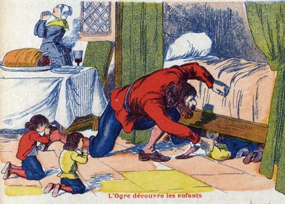 Zlobr objevuje děti. Ilustrace k „“Le Pepetit poucet“, příběh Charlese Perraulta (1628-1703), francouzského spisovatele. Anonymní ilustrace. Snímky Marcel Vagne, Jarville Nancy, nedatováno (konec 19. století). od Unknown artist
