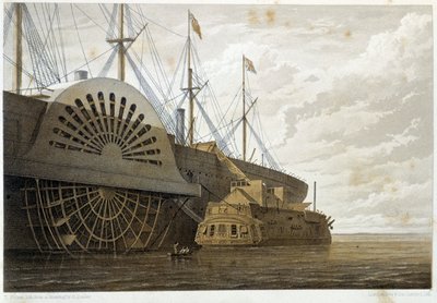 Stará fregata s nákladem kabelů podél „“ GreatEastern““ v Sheerness – v „“The Atlantic telegraph““ od W. H. Russela, ca. 1860 od Unknown artist