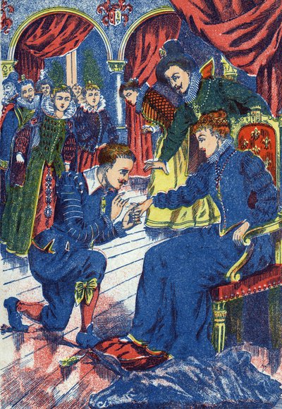 Princ zkouší oslí prsten. Anonymní ilustrace k příběhu „Oslí kůže“ od Charlese Perraulta (1628-1703), francouzského spisovatele. Snímky Marcel Vagne, Jarville Nancy, nedatováno (konec 19. století). od Unknown artist