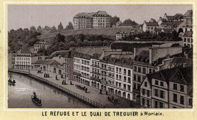 Útočiště a přístaviště Treguier v Morlaix (Finistere, Bretaňská oblast). Chromolitografie konce 19. století. od Unknown artist