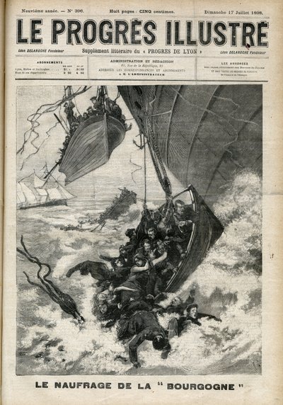 Ztroskotání lodi Transatlantic The „Burgundy“ Rytina v „The Ilustrious progress““ z července 1898. od Unknown artist
