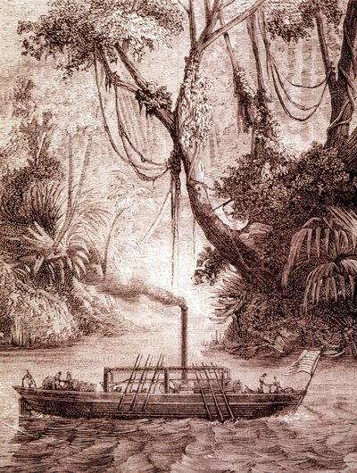 Parník Johna Fitche, amerického vynálezce, na řece Delaware kolem roku 1791. od Unknown artist