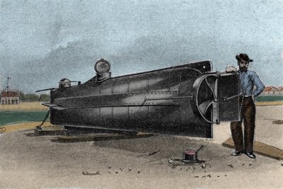 Ponorka (ponorka) CSS H. L. Hunley používaná námořnictvem států Konfederace během války o odtržení. 1861-1865 Rytina 19. stol od Unknown artist