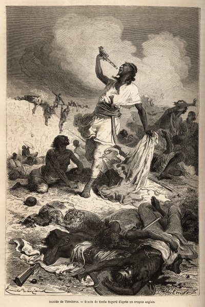 Sebevražda císaře (negus) Etiopie Theodoros II (Tewodros) (cca 1818-1868), dne 13. od Unknown artist