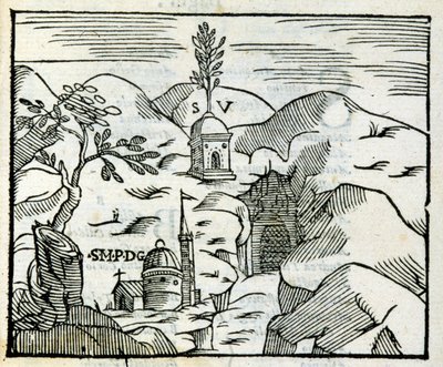 Virgilův hrob (70 př. n. l. - 19 př. n. l.) v Pozzuoli (Pozzuoli). Xylografie podle turistického průvodce ze 17. století. od Unknown artist