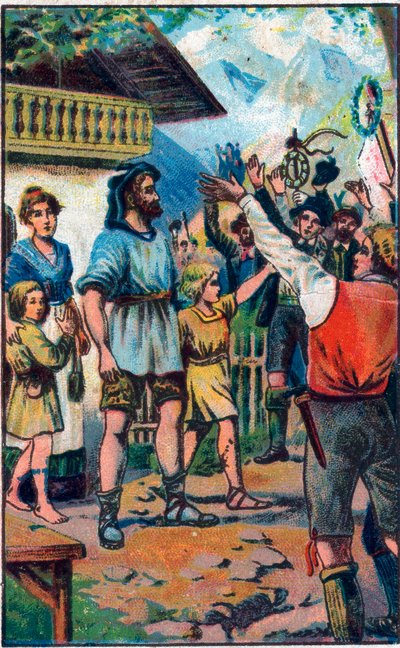 Pocta konfederace Guillaume Tellovi (William Tell) (legendárním hrdinům švýcarské nezávislosti) Chromolitografie konce 19. století. od Unknown artist