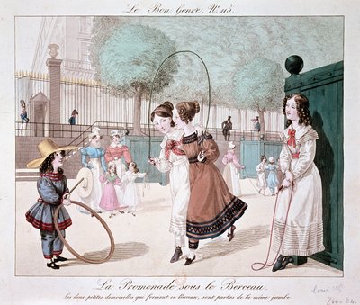 Procházka pod kolébkou: Dvě malé dámy, které tvoří tuto kolébku, jsou ze stejné nohy (Jardin des Tuileries), c. 1840 od Unknown artist