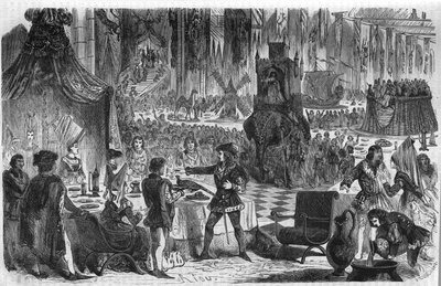 Přání bažanta. Philip III Le Bon, vévoda z Burgundska (1396-1467) se 17. února 1454 připojil k císaři Konstantinopole na banket v hotelu Salle de Lille. Rytina 19. století. od Unknown artist