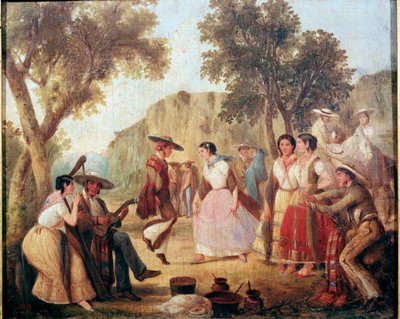 Tradiční mexický tanec Malba Mexika 19. století, Národní historické muzeum, hrad Chapultepec od Unknown artist