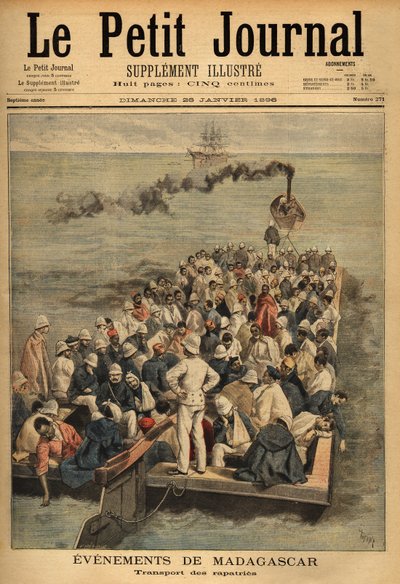 Transport zraněných rapatriů z Madagaskaru. Rytina v “” Le petit journal”” 26.1.1896. Selva sbírka. od Unknown artist