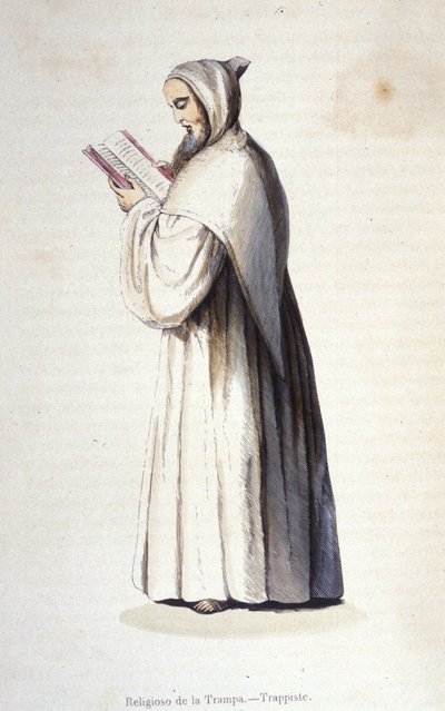 Trapistický mnich, řád Citeaux dodržující reformované pravidlo Trappe zavedené v roce 1664 Rancé. Rytina 19. století. od Unknown artist