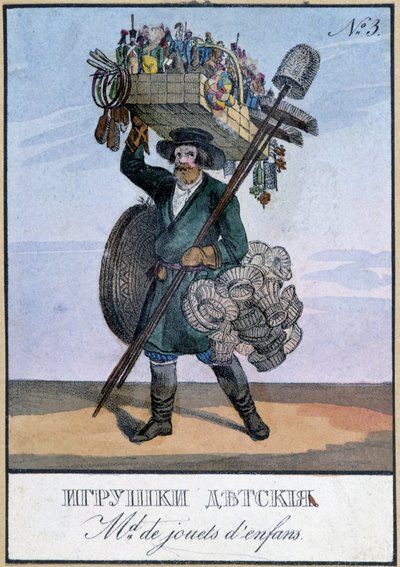 Cestující obchodník s dětskými hračkami - Rytina 19. století od Unknown artist
