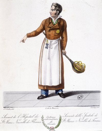Kostým Toskánska: Zdravotní sestra. Slouží z nemocnice Santa Maria Novella ve Florencii. Rytina 19. století. od Unknown artist