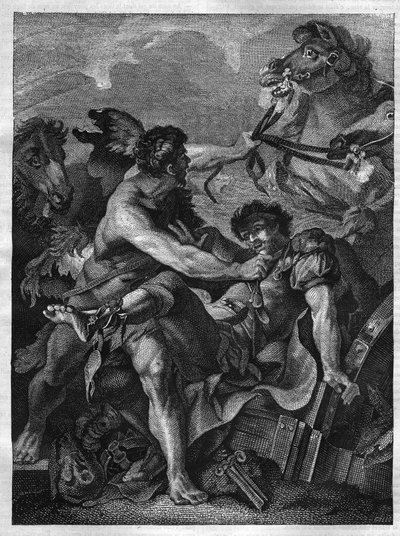 Dvanáct děl Herkula: Diomede zabíjí Herkulem a jí vlastní koně. rytina podle obrazu Jean-Baptiste-Marie (Jean Baptiste Marie) Peter. (1714-1789) od Unknown artist