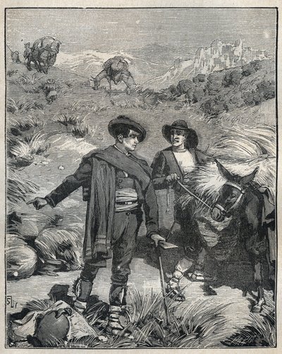 Dva rolníci ze Sierra Almagrera ve Španělsku objevili v roce 1838 naleziště stříbra Jaroso. Rytina z roku 1885 v „“Les arts et metiers illustres““ od Adolpha BITARDA. od Unknown artist