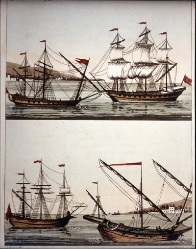 Typické lodě barbarských pirátů, - ve „starověkém a moderním kostýmu“ ”de Ferrario, Milán od Unknown artist