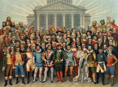 UNIVERZÁLNÍ PANTHEON HLAVNÍCH CELEBRŮ chromolitografie Sauvage cir. od Unknown artist
