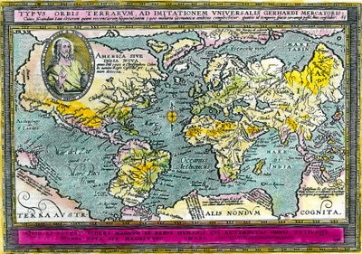 Univerzální geografická mapa (mapa světa) z roku 1596. Rytina. Soukromá sbírka. od Unknown artist