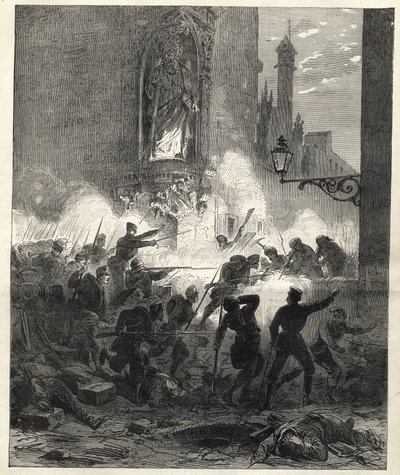 Povstání republikánů v Katalánsku: boje v Barceloně v noci z 25. na 26. září 1869 - Sexenio Democratico (šest let demokraté) - Španělsko pod vládou generála Francisca Serranose 1869/1870 - Republikánské povstání v Katalánsku: bar od Unknown artist