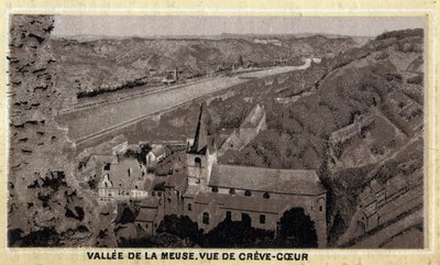 Vallee de la Meuse: pohled na Creve Coeur (Creve-Coeur nebo Crevecoeur), Valonsko, Belgie. Chromolitografie konce 19. století. od Unknown artist