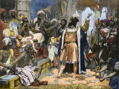 Vasco da Gama doručuje dopis portugalského krále Manuela Samorimu z Calicutu - po namalování, cca. od Unknown artist
