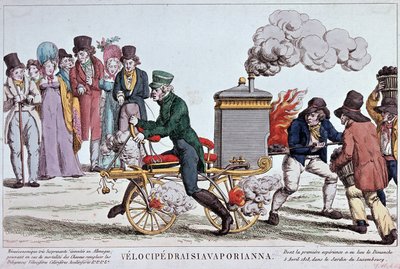 Velocipedraisiavaporianna: parní velociped - rytina kolem 1818, Bibl. města Paříže. od Unknown artist