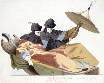 Benátčané maskovaní na gondole od Unknown artist