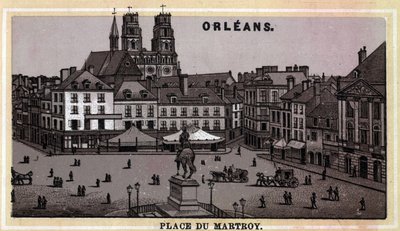 Pohled na náměstí Place du Martroy v Orleans, department of Loiret a region Centre, Francie. Chromolitografie konce 19. století. od Unknown artist