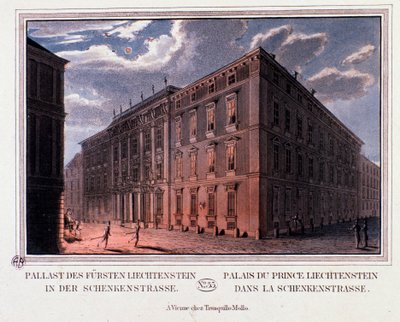 Pohled na palác knížete Lichtenštejna ve Vídni, Rakousko. Rytina z roku 1820 Soukromá sbírka od Unknown artist