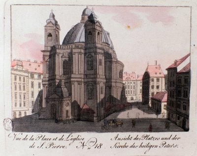 Pohled na náměstí kostela svatého Petra ve Vídni, Rakousko. od Unknown artist