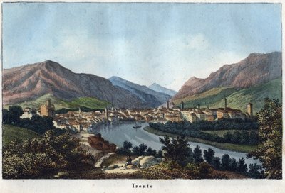 Pohled na Trento (Jižní Tyrolsko, Itálie) (Trento) - 19. století - rytina z „“ Use and Customs of All Peoples of the Universe. To je historie vlády, zákonů, milicí, náboženství všech národů od nejvzdálenějších dob až do dnů od Unknown artist