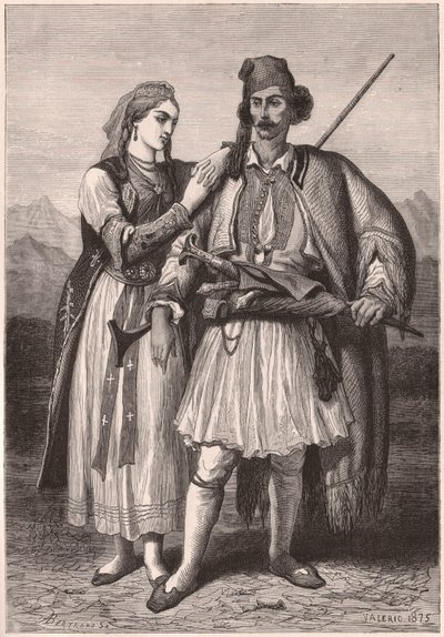 Pohled na pár v albánském tradičním kroji v XIX století od Unknown