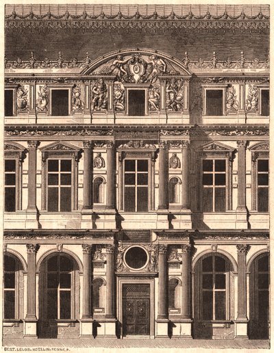 Pohled na část přední části nádvoří Louvre, Paříž, Francie od Unknown