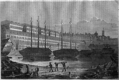 Pohled na Corderies, Bagne a věž Saint Louis (Saint-Louis) v Brestu. V "" Malebném obchodě "" 1835 od Unknown artist