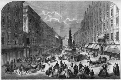 Pohled na Graben ve Vídni, Rakousko. Gravírování v „The Illustrous Universe“ od Unknown artist