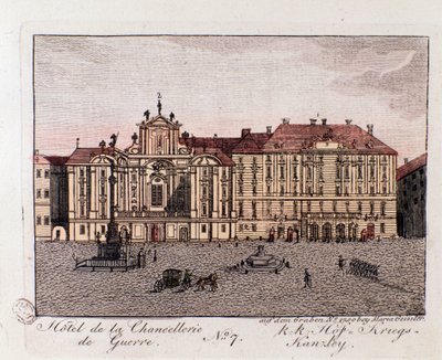Pohled na hotel válečného kancléře ve Vídni. Rakousko Rytina z roku 1815 Soukromá sbírka od Unknown artist