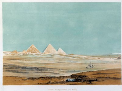 Pohled na pyramidy v Gíze (Gíza, Gíza, Gíza), Egypt. Ilustrace 19. století Paříž, vysoká škola Francie od Unknown artist