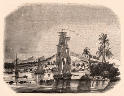 Pohled na záliv Papeete a blok Queen, Tahiti, Francouzská Polynésie a v popředí plachetnice a lodě od Unknown