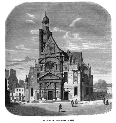 Pohled na průčelí kostela Saint-Etienne-du-Mont, Place Sainte-Genevieve (Saint Etienne du Mont) v Paříži v 5. obvodu v roce 1858. od Unknown artist