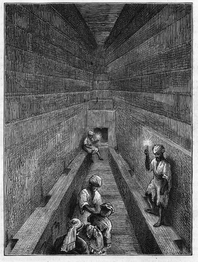 Pohled na velkou galerii pyramidy Kheops (Cheops, Keops, Khoufu, Khufu) v Guizeh (Guiseh, Gíza, Gíza), Egypt od Unknown artist
