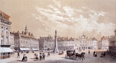 Pohled na velké náměstí města Lille. Rytina Paříže 19. století, B.N. od Unknown artist