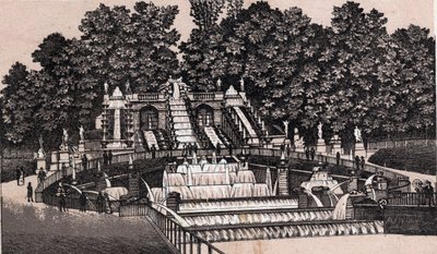Pohled na velký vodopád v parku Saint Cloud (Saint-Cloud), Francie. v „“ Svět ilustruje 168 pohledů““ Nedatováno (konec 19. století) od Unknown artist