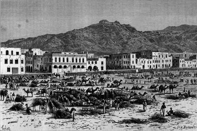 Pohled na pochod Aden v Habeši. Rytina kolem roku 1880 od Unknown artist