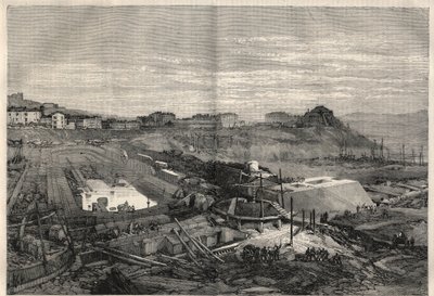 Pohled na nové doky postavené italskou vládou v přístavu La Spezia. Gravírování v „“L