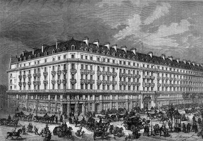 Pohled na obchody „“Pygmalion“““ rue de Rivoli a bulvár Sebastopol v Paříži v roce 1872. od Unknown artist