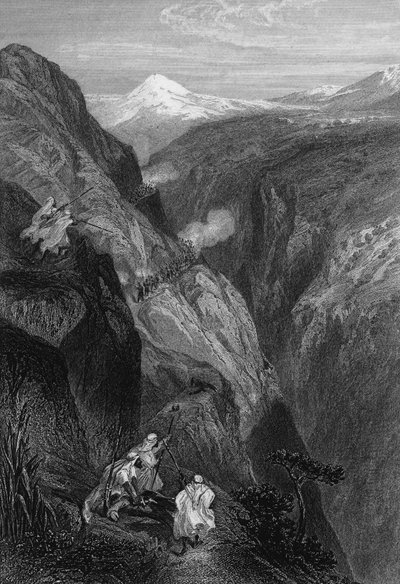 Pohled na teniah of Mouzaìa, průsmyk Mount Atlas, který překročila francouzská armáda v roce 1830, v Alžírsku v 19. století, v „L