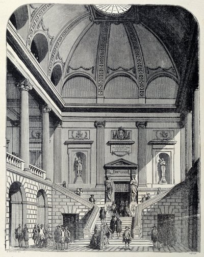 Pohled na vestibul a schodiště divadla v Bordeaux za Ludvíka XV - ve „Francii a Francouzi v průběhu staletí““. od Unknown artist